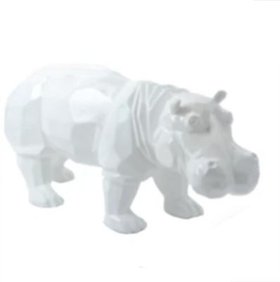 Sculpture en Résine Hippopotame Origami Blanc - 95cm