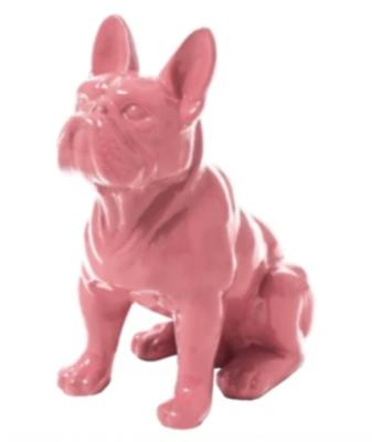 Statue en Résine Bulldog Français Assis Rose - 30cm