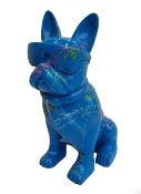 Statue en Résine Bulldog Français Karl Splash Bleu - 35cm