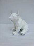 Statue en résine Ours Assis Origami Blanc - H 30cm