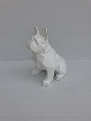 Statue en résine Bulldog français assis Origami Blanc L - 35 cm