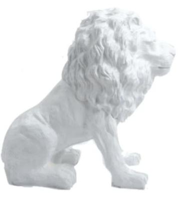 Sculpture Lion Assis Design Blanc - H 65cm