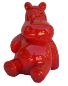 Statue Hippopotame Assis Rouge - 25cm