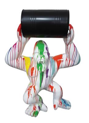 Statue en résine Gorille Bidon Trash Blanc XXL