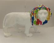 Sculpture Lion Blanc crinière colorée L-100cm