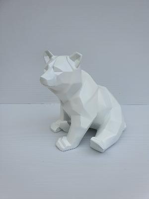 Statue en résine Ours Assis Origami Blanc - H 30cm