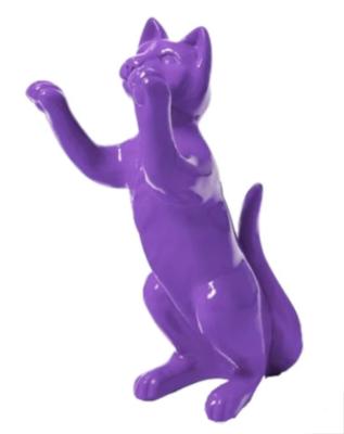 Statue En Résine Chat Debout Violet - 55cm