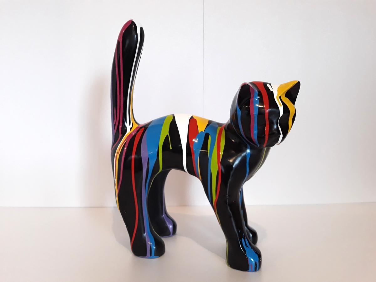 Statue résine chat multicolore H45 cm - LIVRAISON GRATUITE