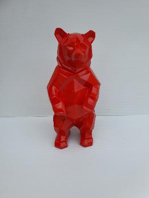 Statue en résine Ours Debout Origami Rouge - H 40cm