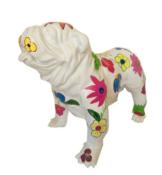 Sculpture Bulldog Anglais en Résine Fleur Blanc - 90cm