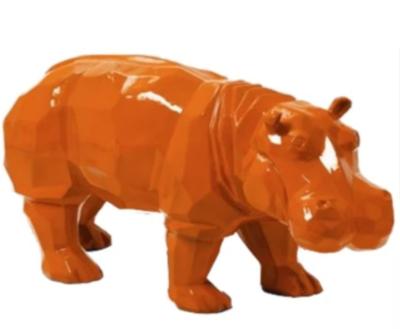Sculpture en Résine Hippopotame Origami Orange - 95cm