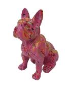 Statue en Résine Bulldog Français Assis Splash Rose - 45cm