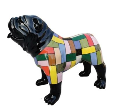 Sculpture Bulldog Anglais en Résine Mondrian Multi Noir - 90cm