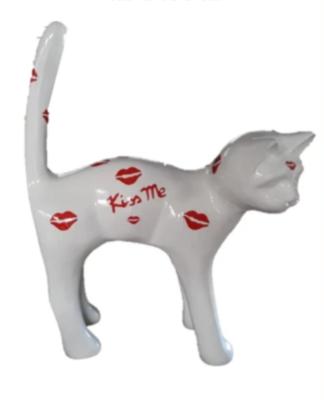 Statue En Résine Chat Kiss Blanc - 35cm