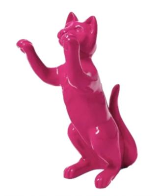 Statue En Résine Chat Debout Rose - 55cm