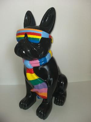 Statue bulldog lunette et cravate coloré XL H-80cm