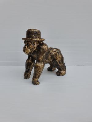 Statue Gorille avec Chapeau Bronze