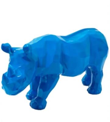 Statue en résine Rhinoceros Origami Bleu - 110cm