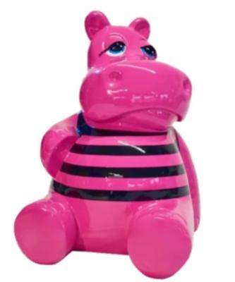 Sculpture hippopotame assis Rose Marinière XXL - 100cm