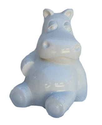 Statue Hippopotame Assis Blanc - 25cm