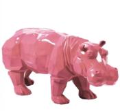 Sculpture en Résine Hippopotame Origami Rose - 95cm