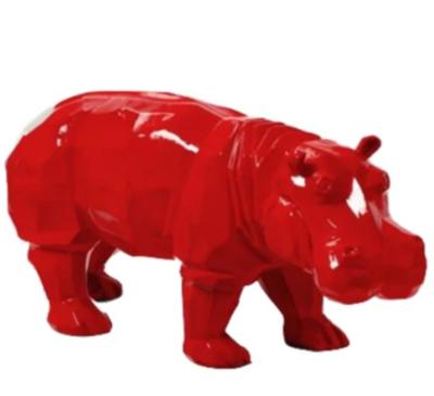 Sculpture en Résine Hippopotame Origami Rouge - 95cm