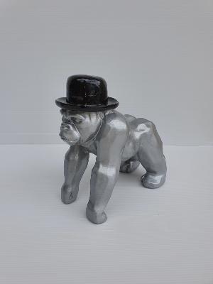Statue Gorille avec Chapeau Argent et Noir