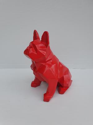Statue en résine Bulldog français assis Origami Rouge L - 35 cm