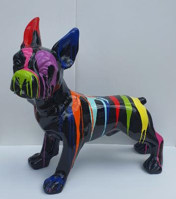 Statue Bulldog Français Design Trash Noir  - L 90cm