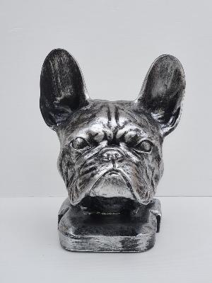 Statue Buste de Bulldog français en Résine Argenté - 40cm