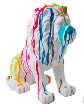Sculpture Lion Assis Design Trash Blanc - H 65cm