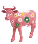 Statue en résine d'une Vache Fleur Rose  - 140 cm