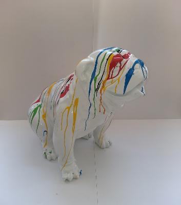 Sculpture Bulldog Anglais Assis Trash Blanc H-75cm