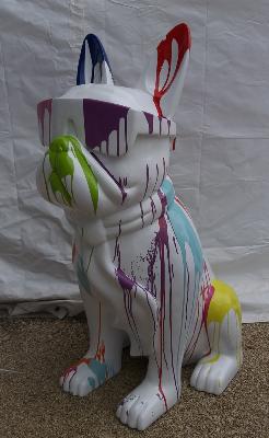 Sculpture Bulldog Lunette et Cravate Trash XXL H-120cm