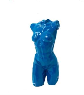 Sculpture Buste Origami En Résine Bleu - H 85cm