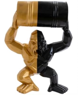 Statue en résine Gorille Bidon ORIGAMI Or et Noir - 100cm