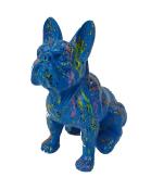 Statue en Résine Bulldog Français Assis Splash Bleu - 45cm