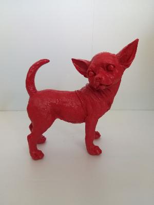 Statue en résine de chihuahua rouge - H 30 cm