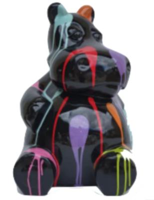 Sculpture hippopotame assis Trash Noir XXL - 100cm