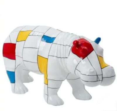 Statue Design en résine Hippopotame XXL Mondrian - L 180 cm