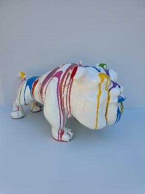 Statue Bulldog Bandit Trash Blanc en resine - L 70cm
