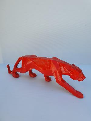 Statue en résine Panthere Origami Rouge - L 50cm