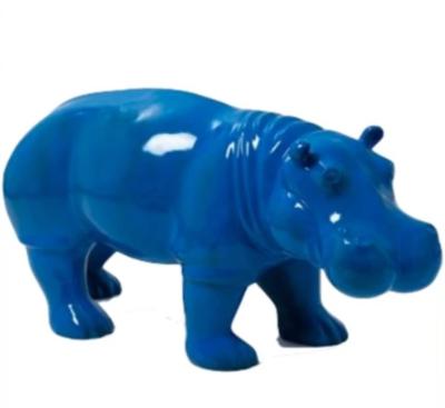 Sculpture Hippopotame En résine Bleu - 100cm