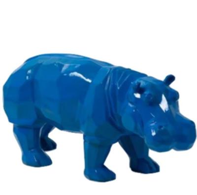 Sculpture en Résine Hippopotame Origami Bleu - 95cm