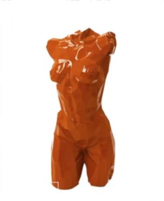 Sculpture Buste Origami En Résine Orange - H 85cm