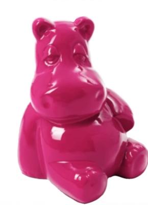 Sculpture hippopotame assis Rose XXL - 100cm