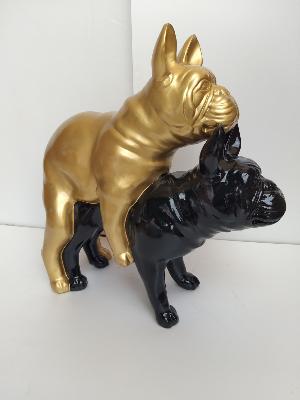 Statue Bulldog Français Funny Ultra Brillant Or & Noir